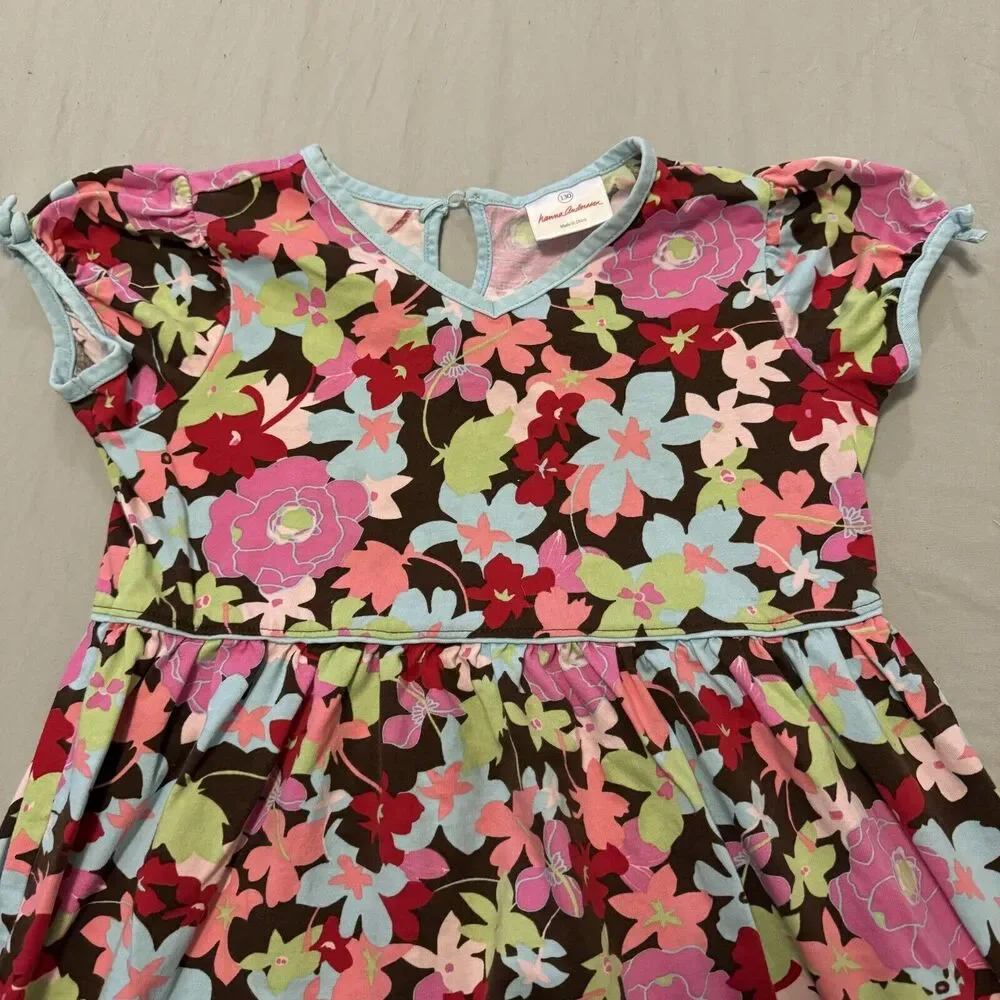 Hanna Andersson A-Line Dress Girls 8 Multicolor Floral 100% Cotton Short Sleeve